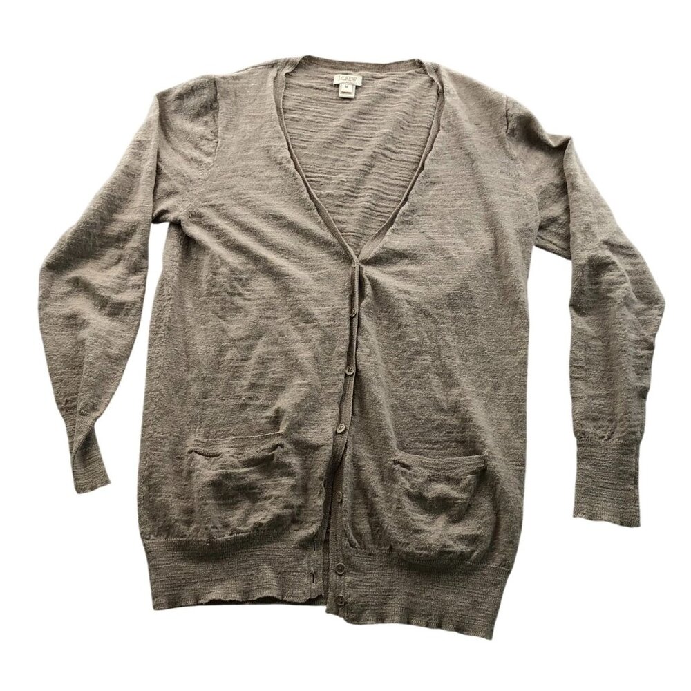 J.Crew Womens Cardigan Sweater Medium Buttn Front Pockets V-Neck Tan Cozy Casual